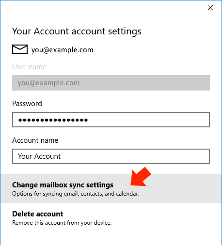 Windows 10 Mail App - Step 4 - Click 'Change mailbox sync settings'