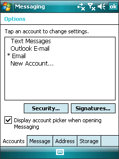 Windows Mobile 6 - Step 1 - In Messaging click menu and select Options