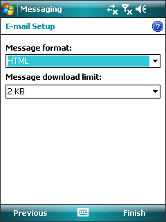 Windows Mobile 6 - Step 10 - No changes required so click Finish to complete the setup of the AuthSMTP mail relay service