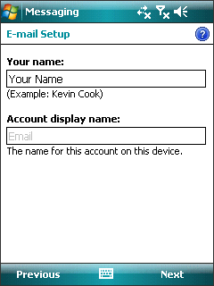 Windows Mobile 6 - Step 3 - No changes required to Name so click Next