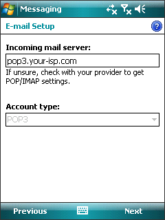 Windows Mobile 6 - Step 4 - No changes to POP3 settings so click Next