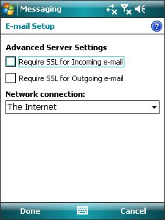Windows Mobile 6 - Step 6 - Uncheck Require SSL for Outgoing E-mail
